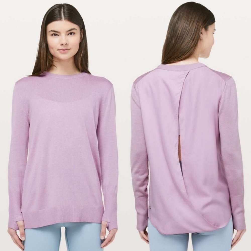 Lululemon Cashmere Open Back Sweater Long Sleeve Crew Neck Size 4 Purple Ease